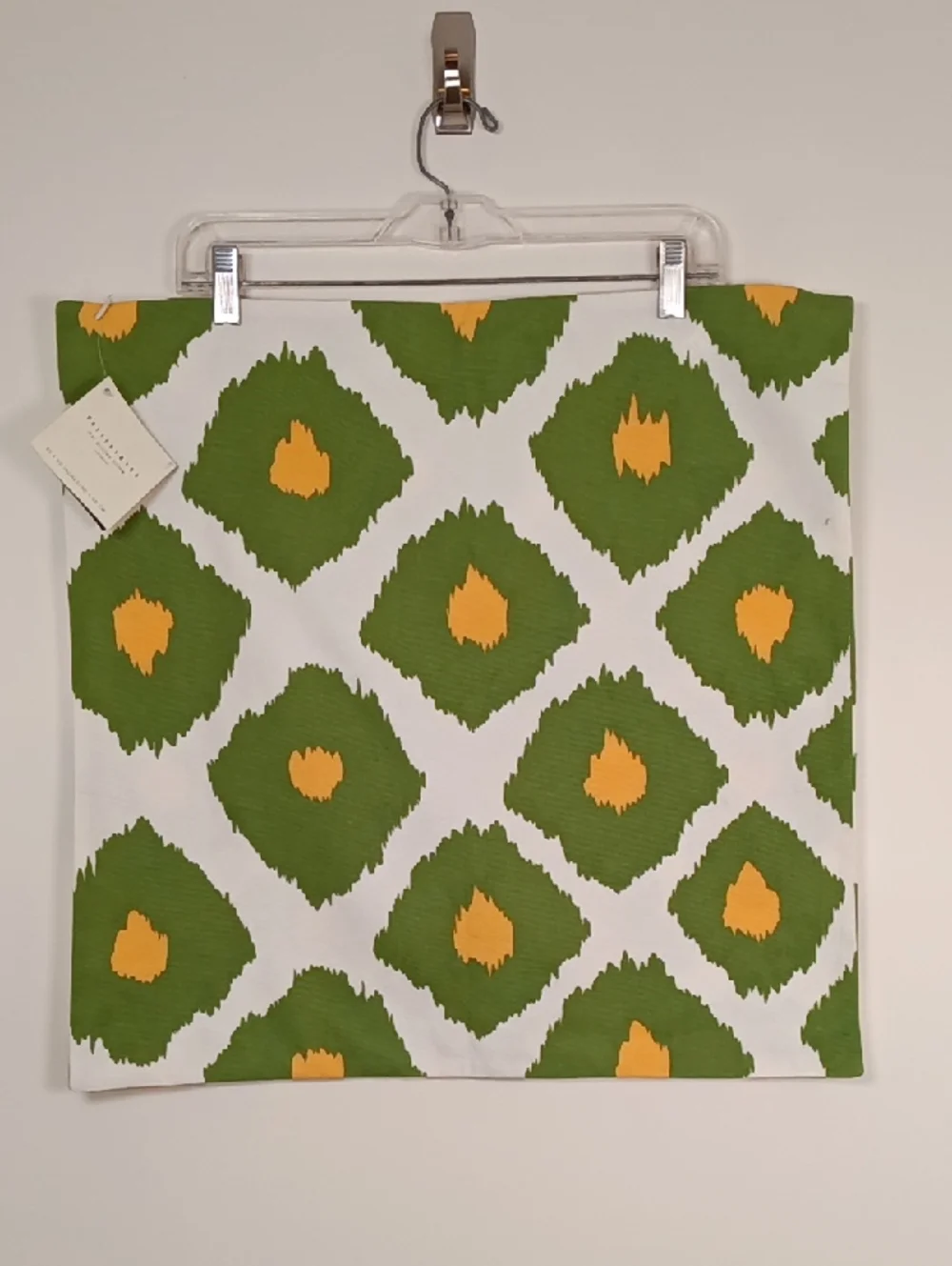 NWT (3) Pottery Barn Ikat Printed Pillow Gree/ White/Yellow Cotton Duck